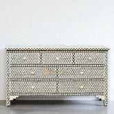 Bone Inlay Hexagon Design 7 Drawers Dresser Table  Black